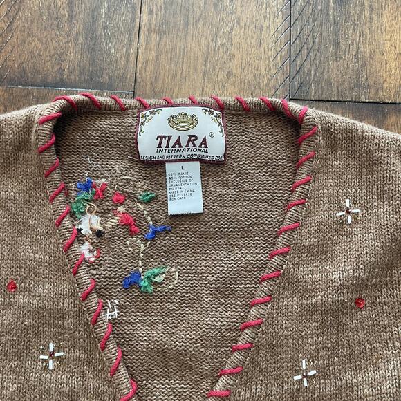 VINTAGE Tiara International Sweater Vest Womens Large Zip Reindeer Ugly Xmas 00s - Picture 4 of 10